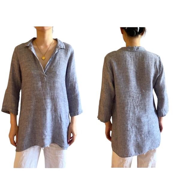 CP Shades Linen Split Neck Tunic Top Womens Size XS Beach Lagenlook Minimalist - Picture 1 of 7